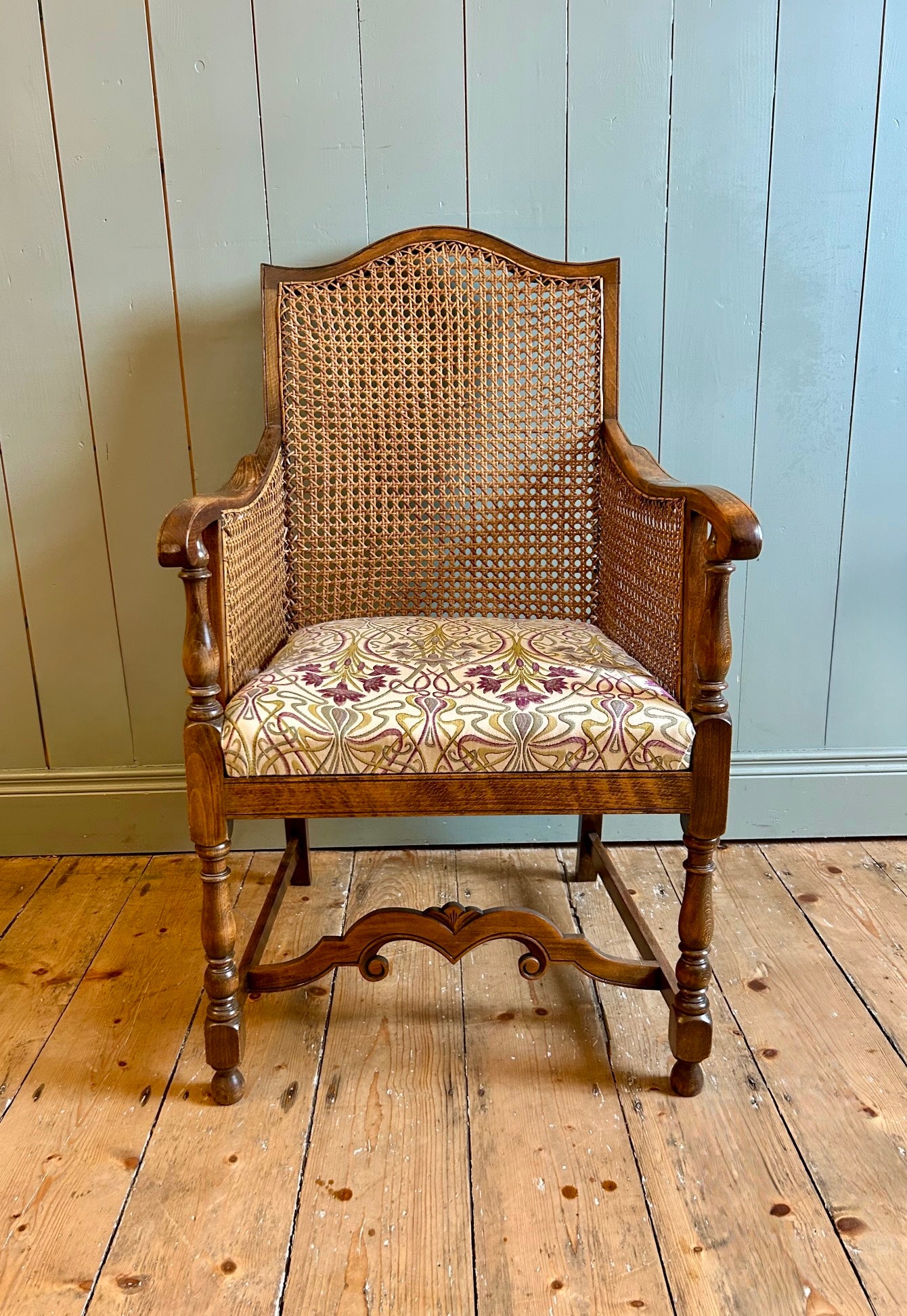 Edwardian Walnut Bergère Armchair