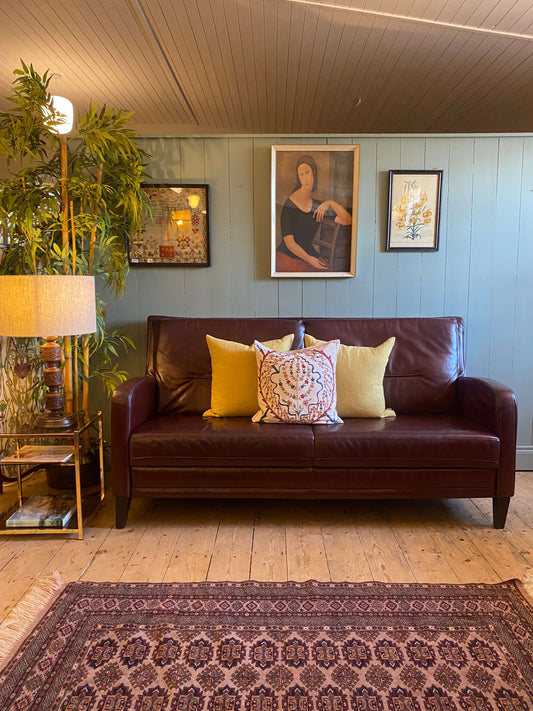3-Seater Vintage Burgundy Leather Sofa