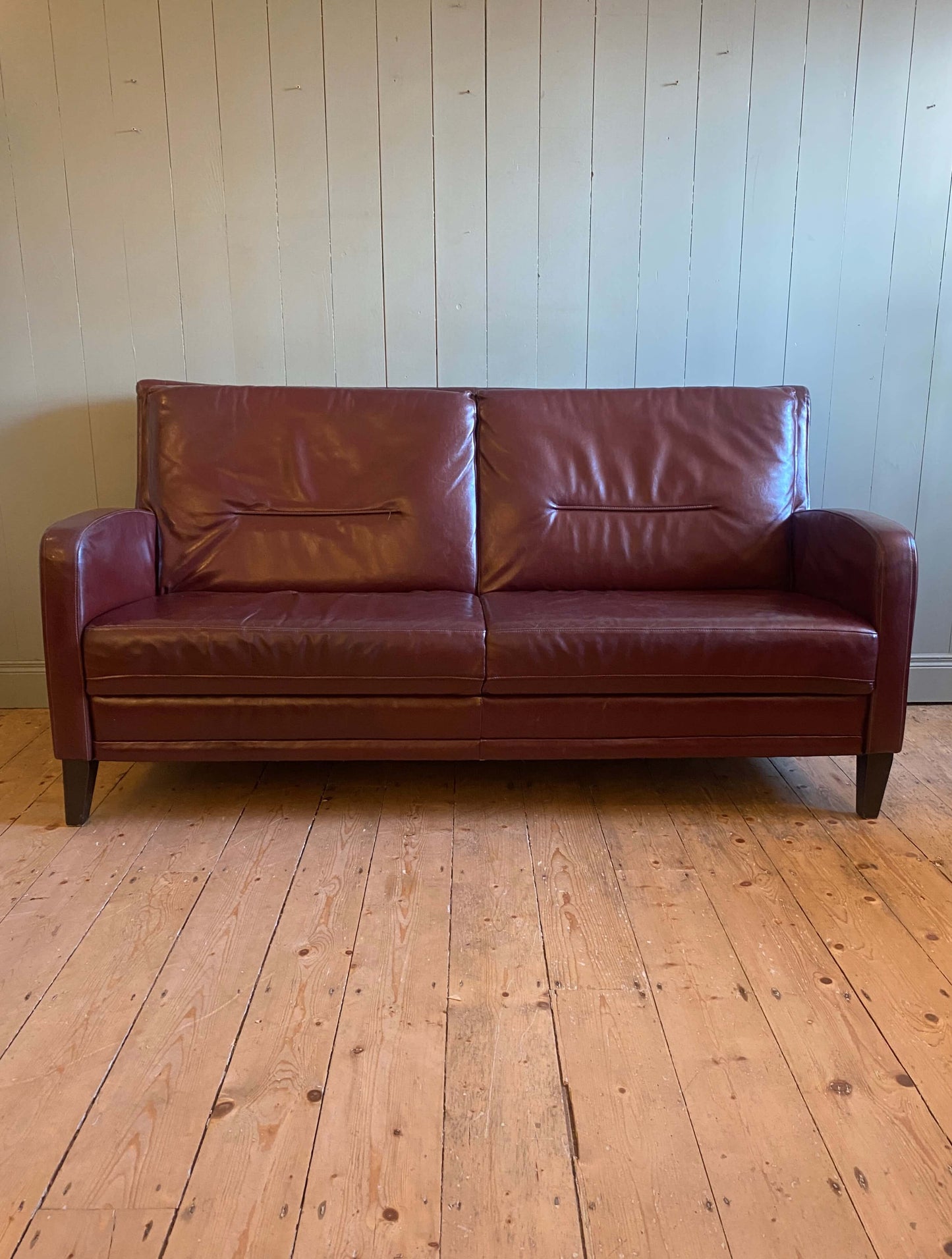 3-Seater Vintage Burgundy Leather Sofa