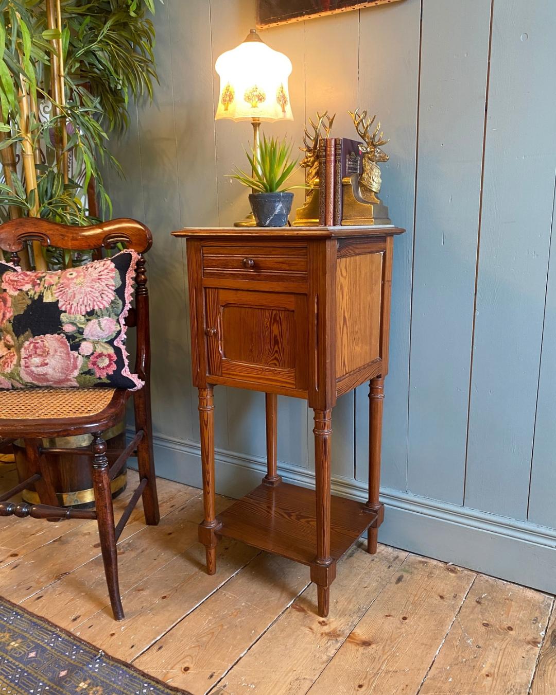 Antique French Pitch Pine Bedside Cabinet