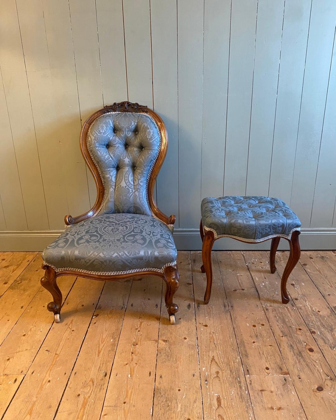 Matching set, Victorian Slipper Chair & Stool