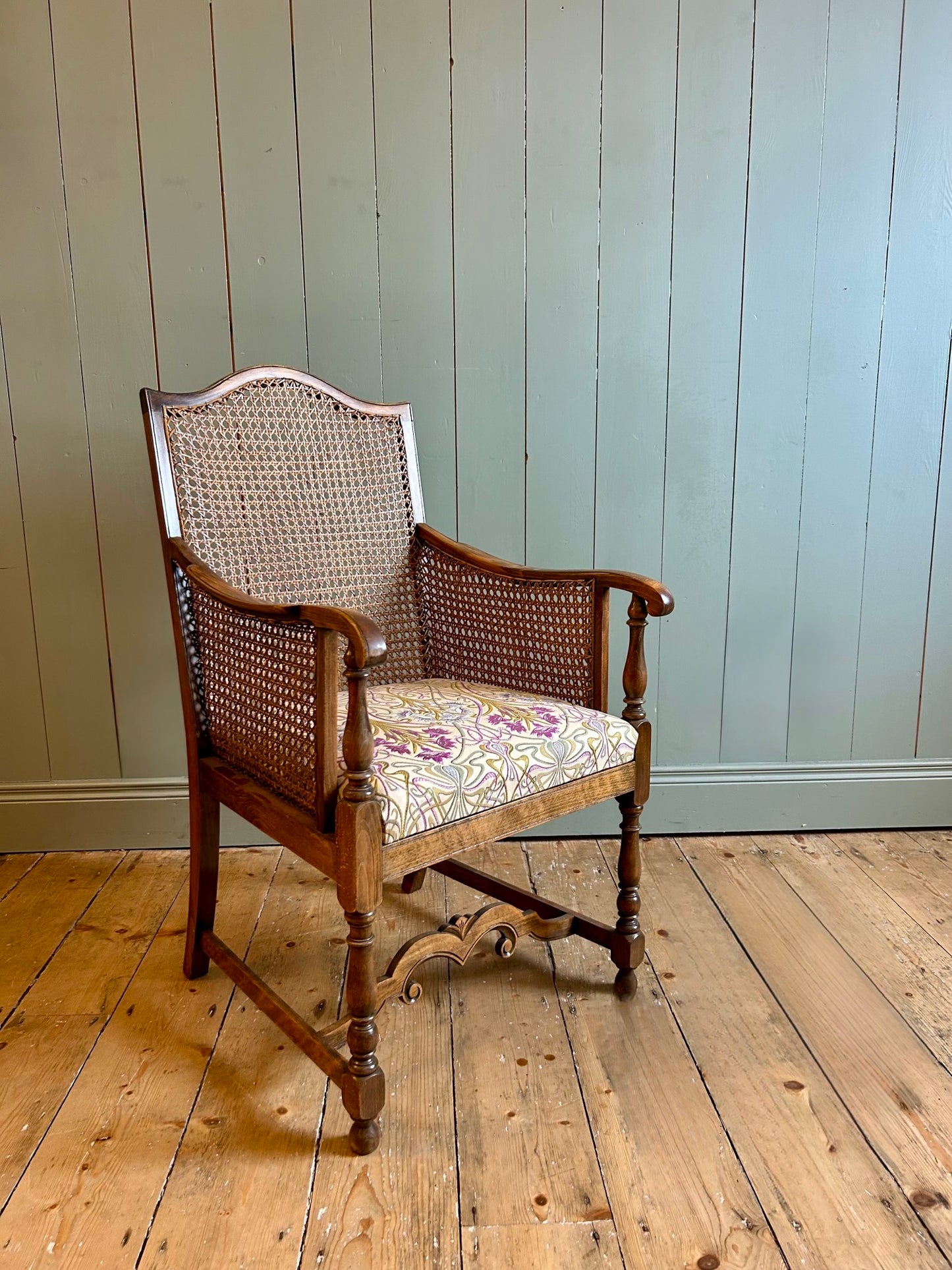Edwardian Walnut Bergère Armchair