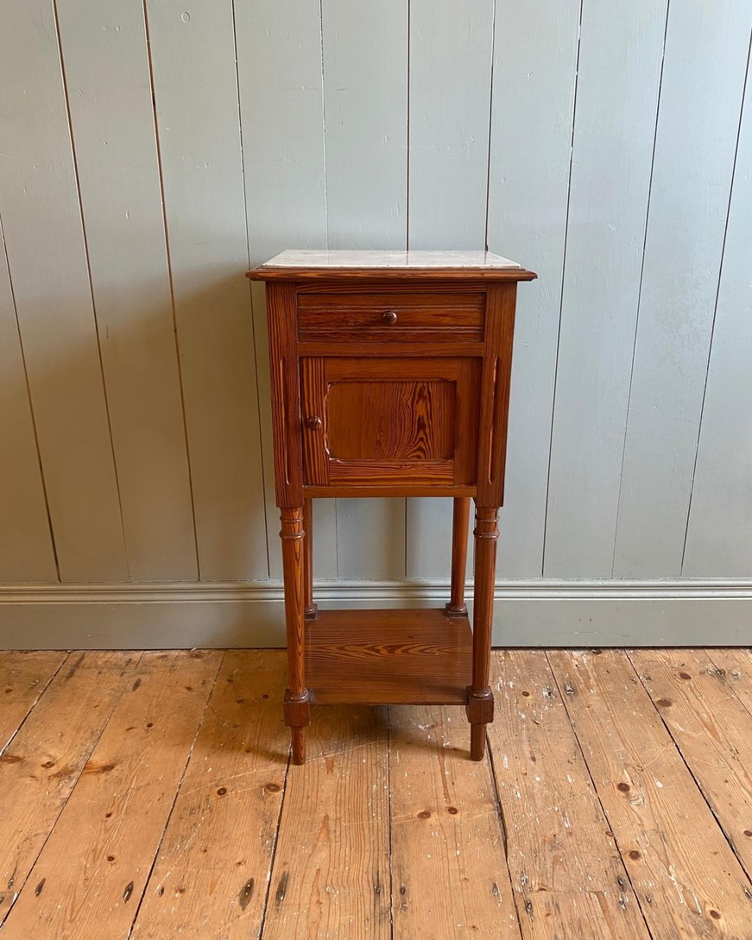 Antique French Pitch Pine Bedside Cabinet