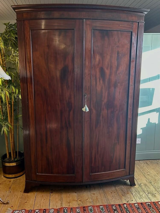 19th Century Bow Front Mahogany Wardrobe