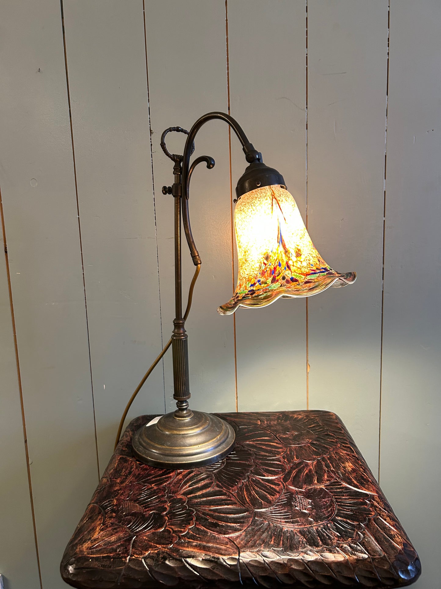 Vintage Lamp with MottledGlass Shade