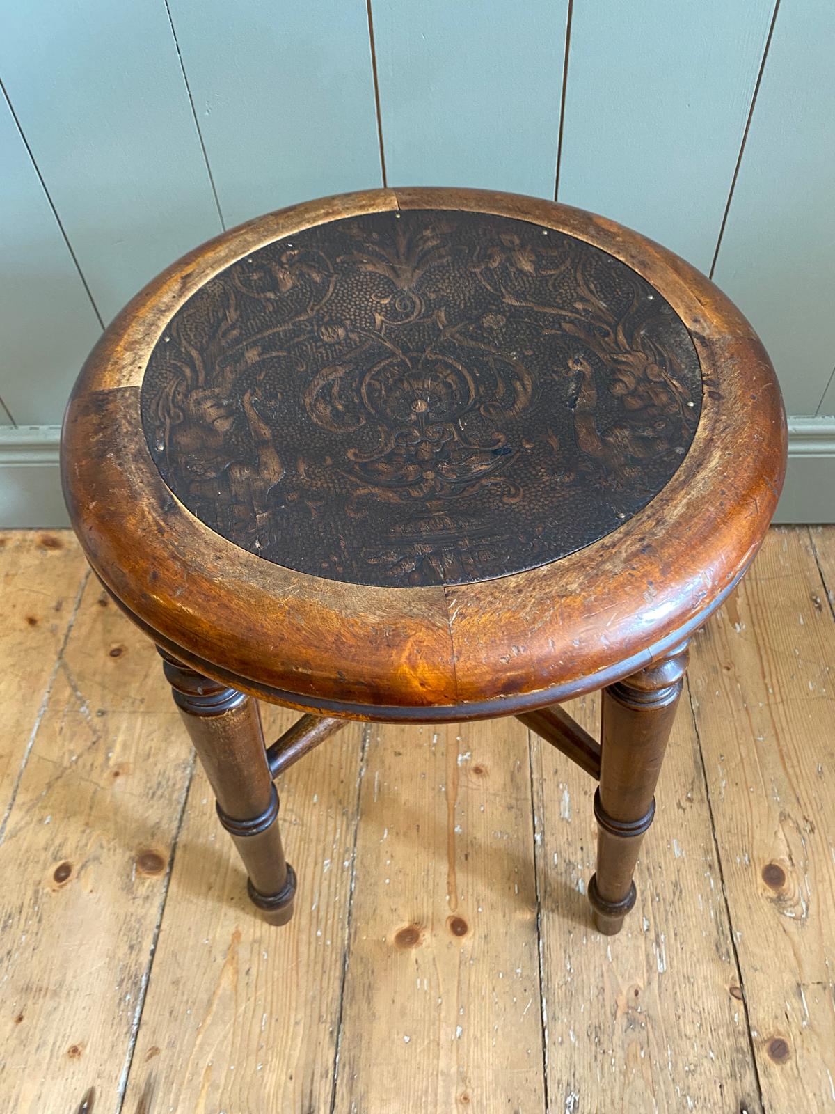 Antique Carved Oak Stool
