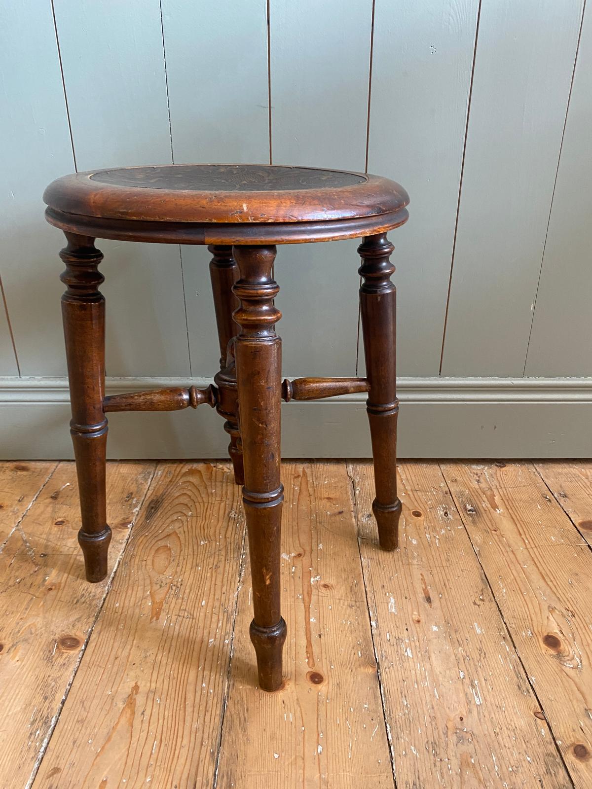Antique Carved Oak Stool