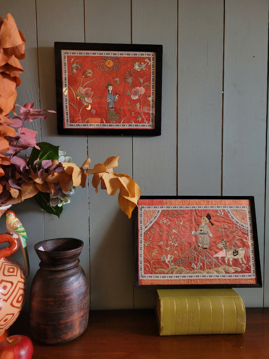 Antique Embroidered Silk Chinese Panels