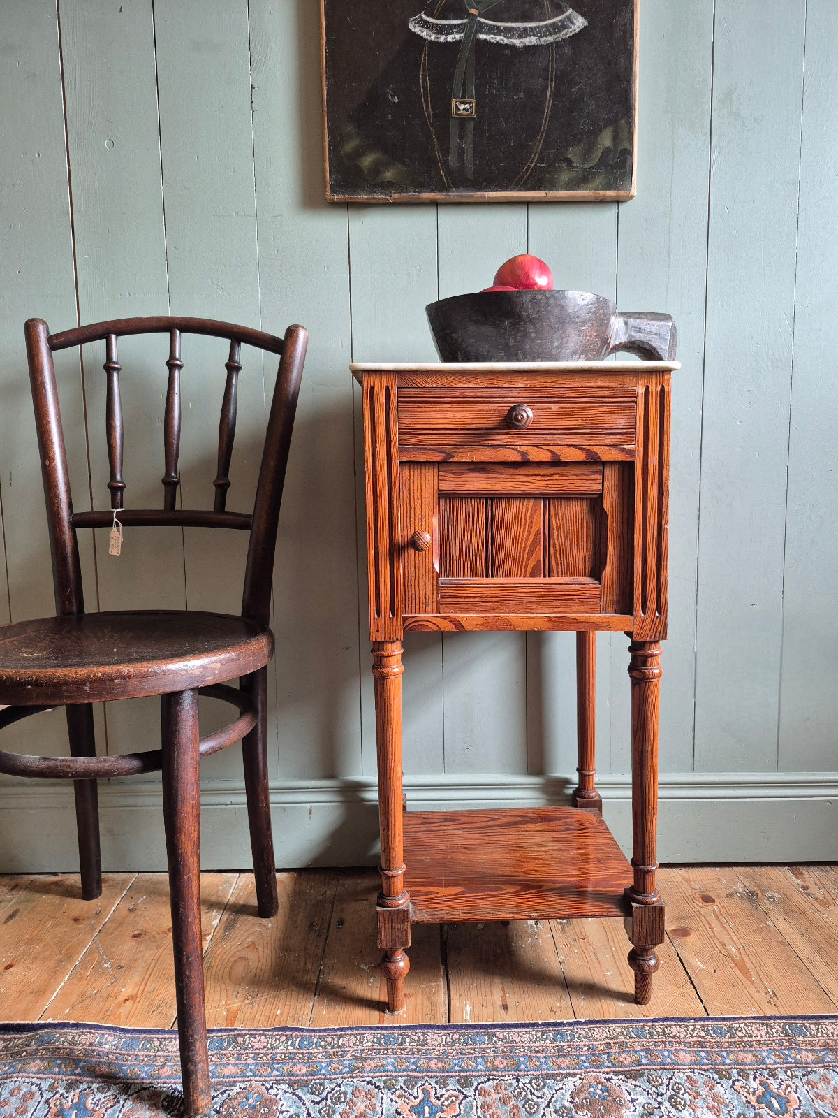 Antique French Pine and Marble bedside Table