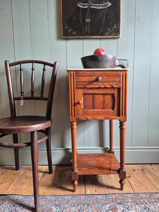 Antique French Pine and Marble bedside Table