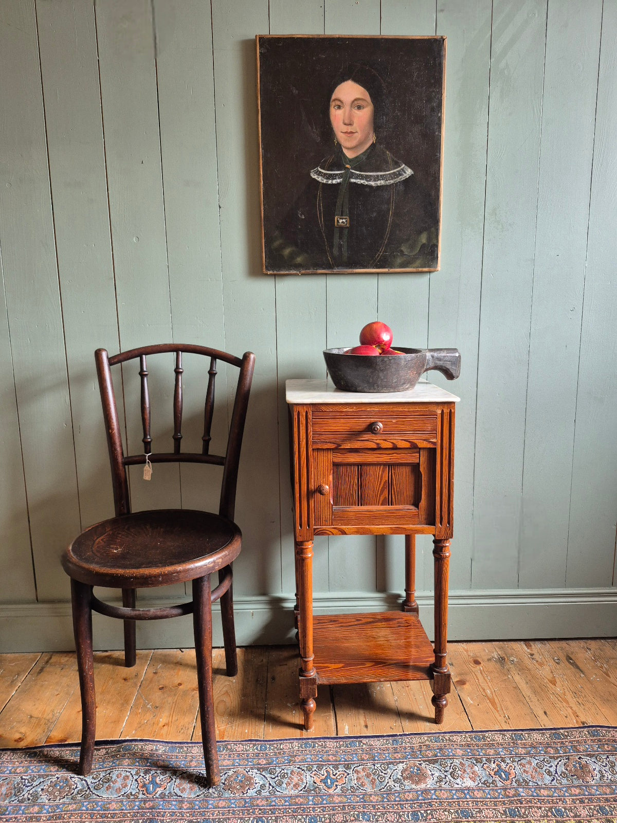 Antique French Pine and Marble bedside Table