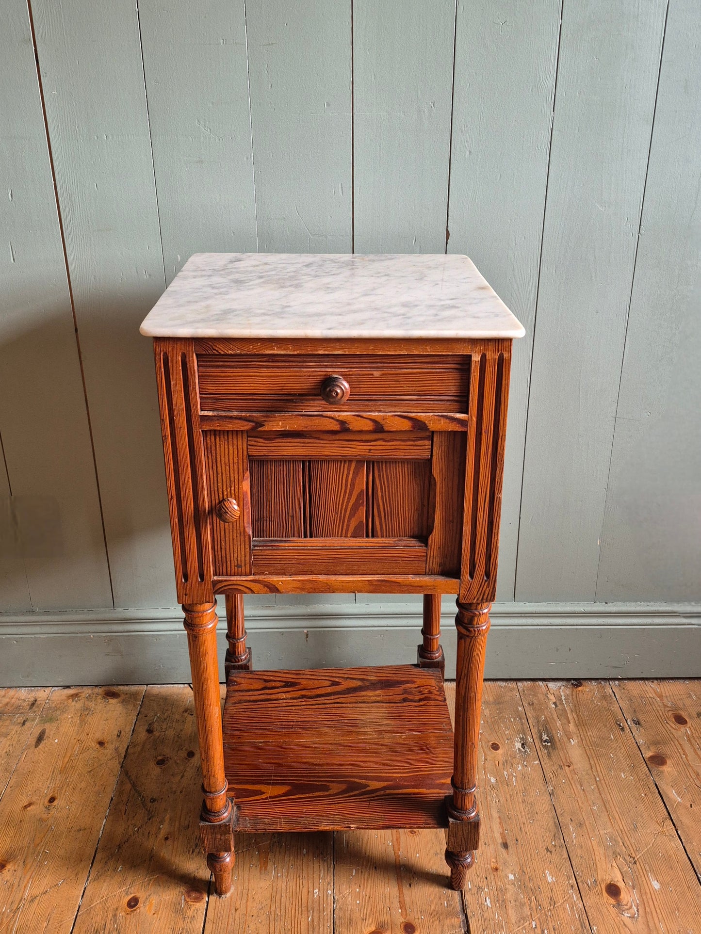 Antique French Pine and Marble bedside Table