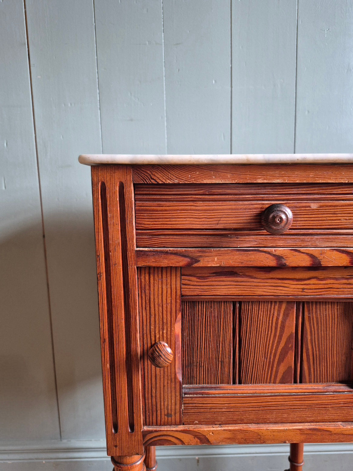 Antique French Pine and Marble bedside Table
