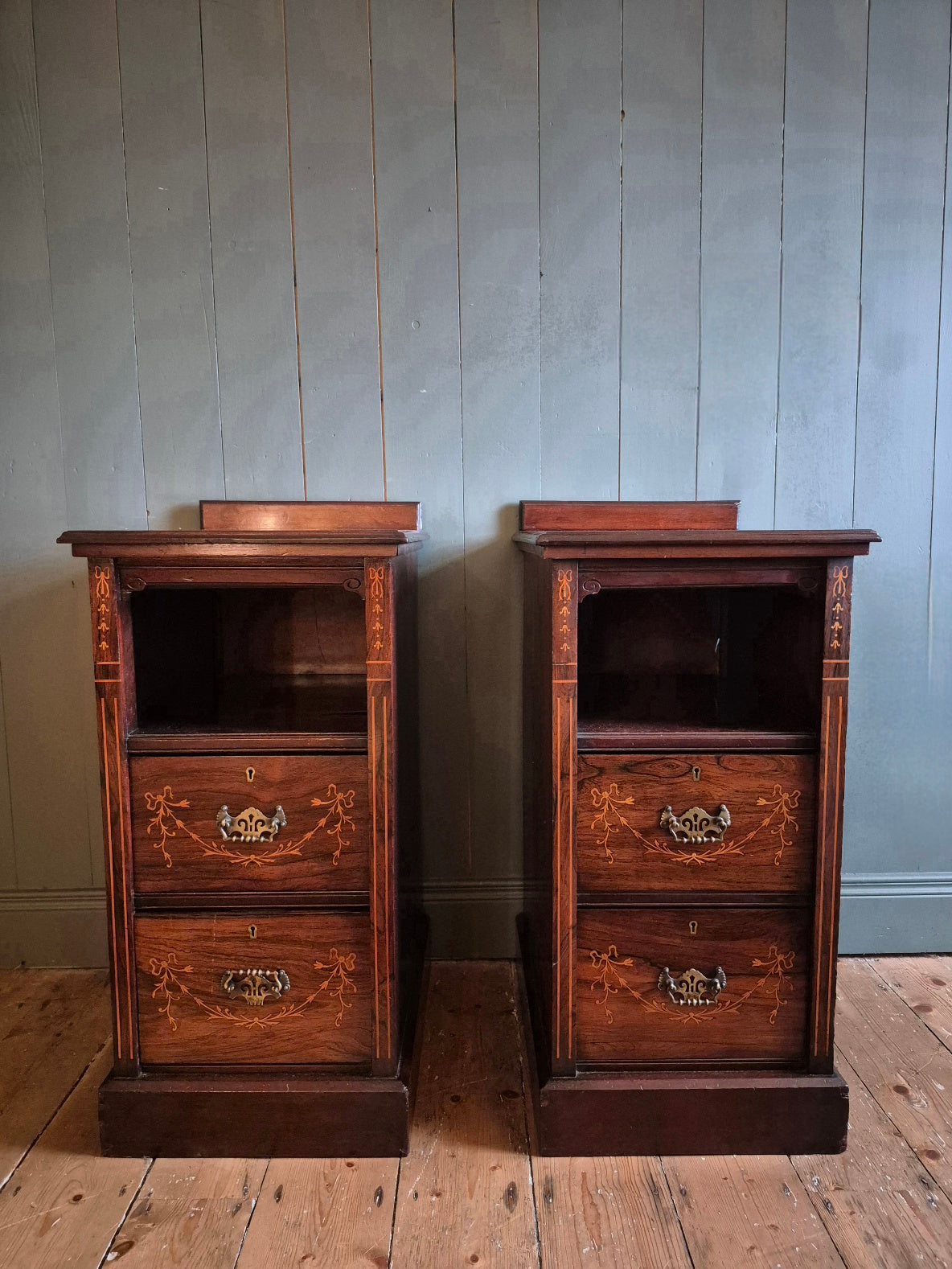 Antique Inlaid Bedside Chests
