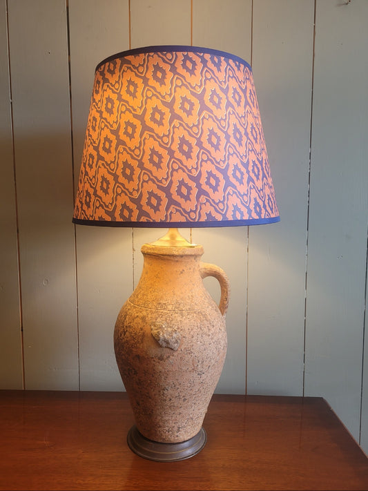 Antique Urn Base with Handmade Block Print Shade