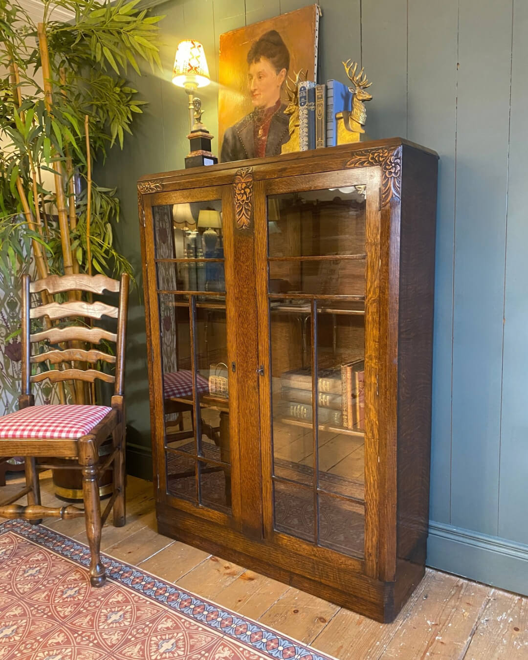 Art Deco Glazed Oak Bookcase