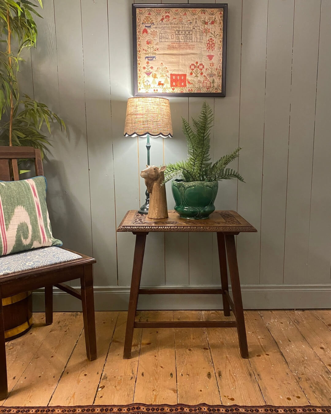 Arts and Crafts Carved Oak Side Table