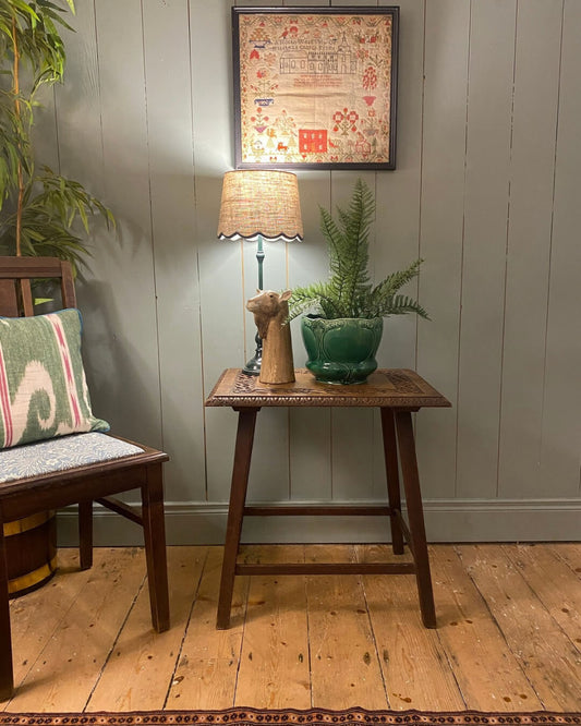 Arts and Crafts Carved Oak Side Table