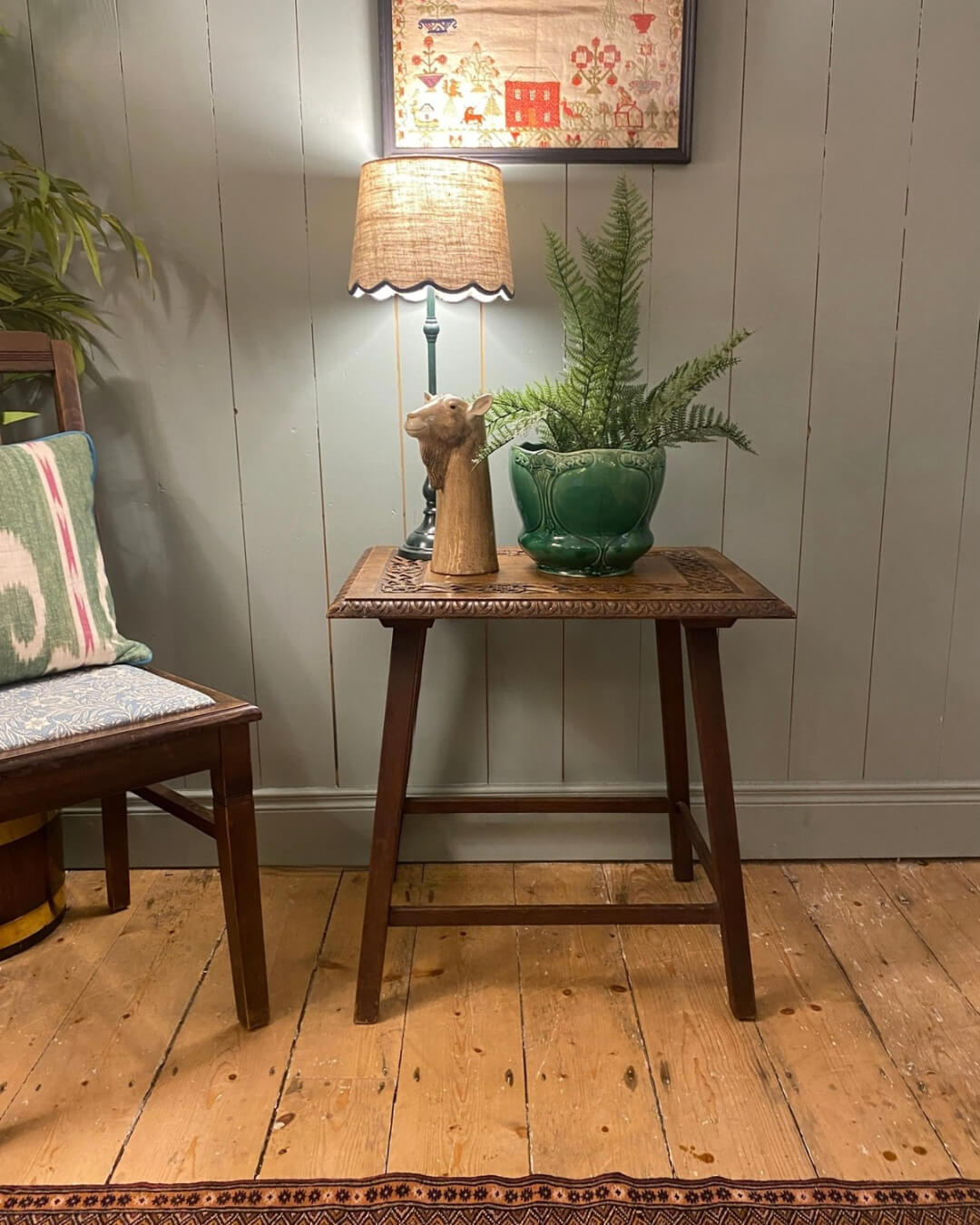 Arts and Crafts Carved Oak Side Table