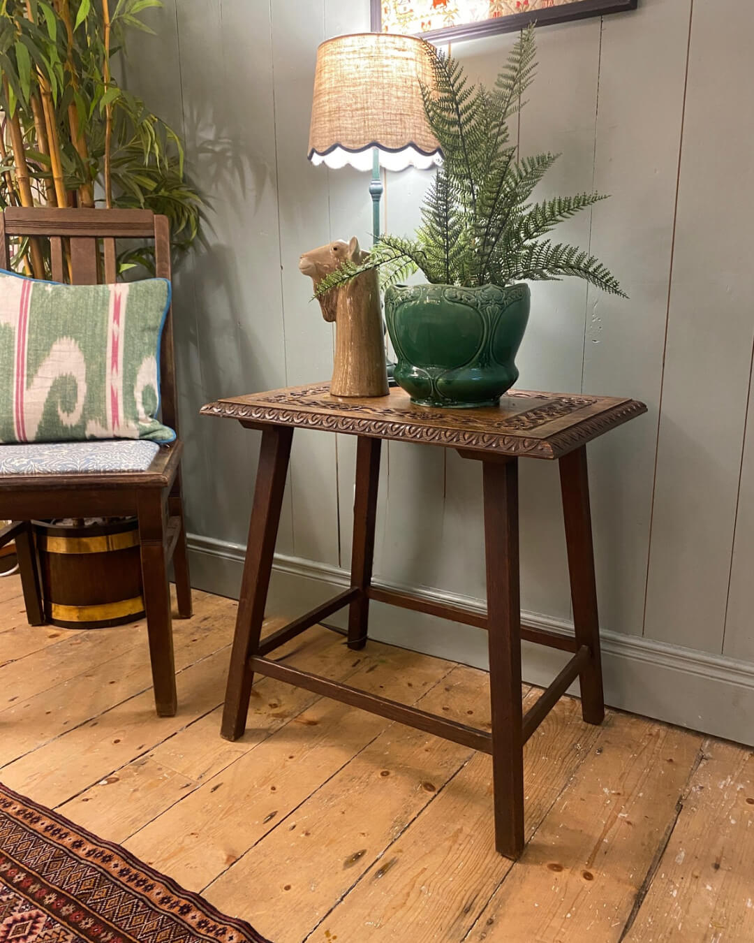 Arts and Crafts Carved Oak Side Table