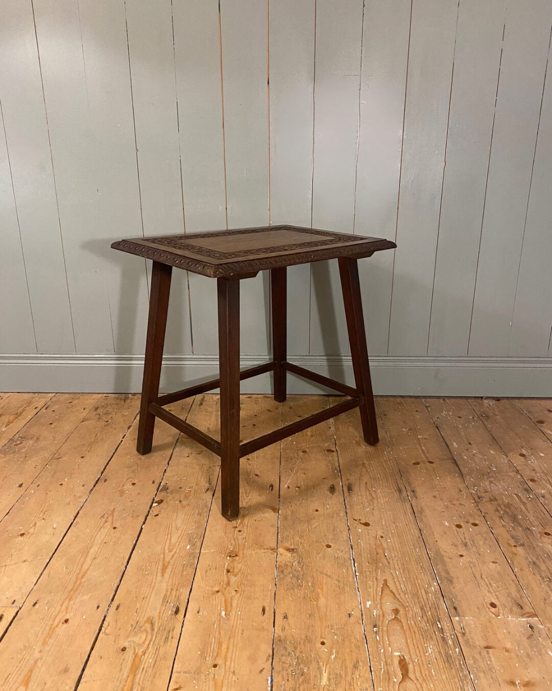Arts and Crafts Carved Oak Side Table