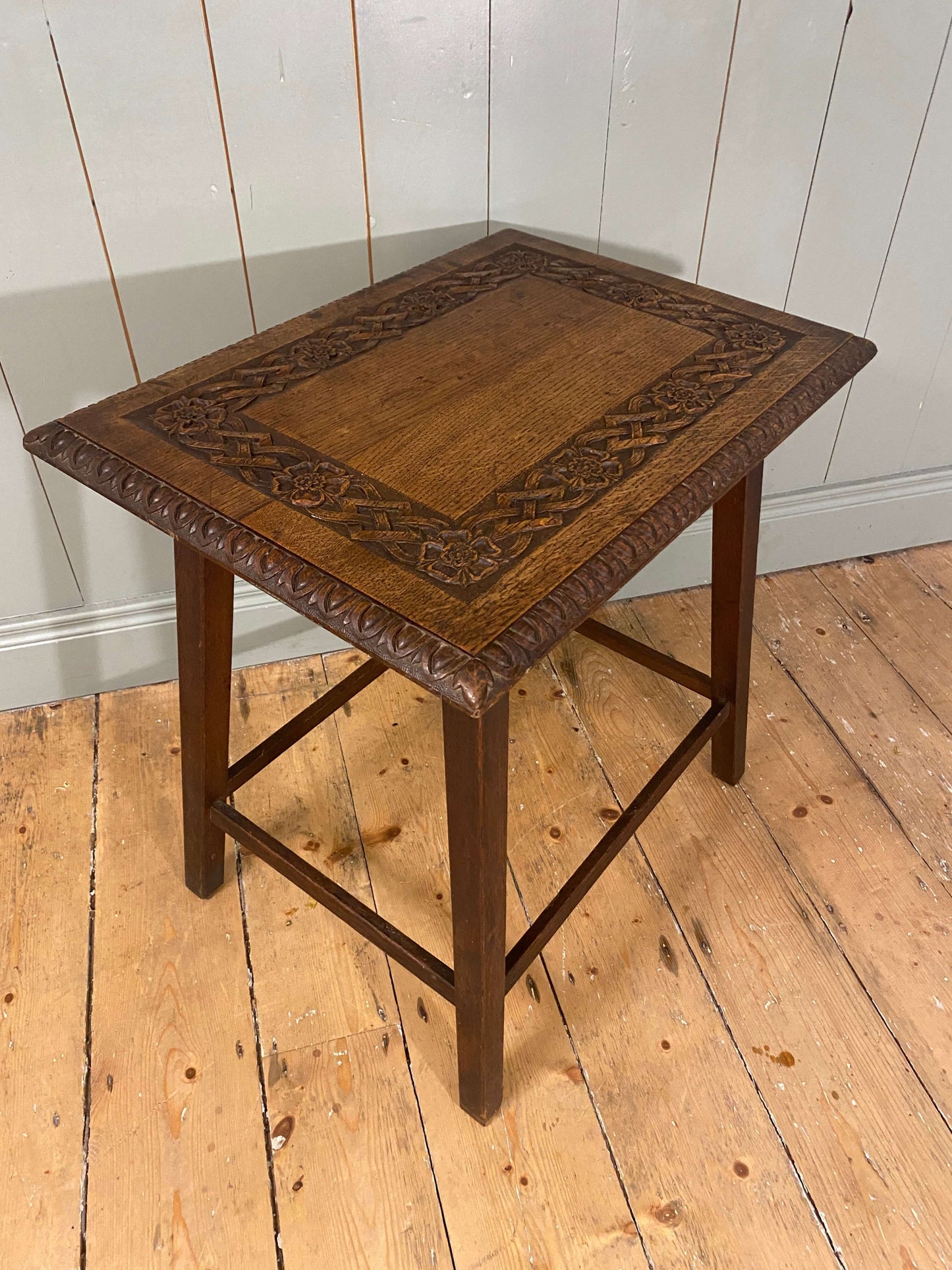 Arts and Crafts Carved Oak Side Table