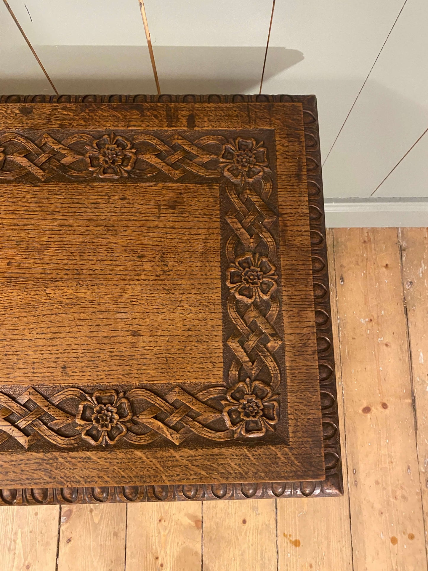 Arts and Crafts Carved Oak Side Table