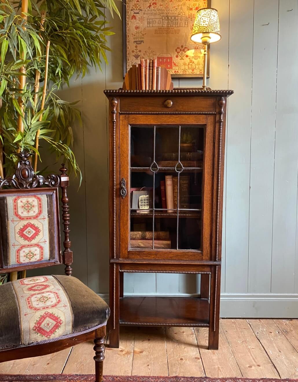 Arts and Crafts Glazed Oak Bookcase