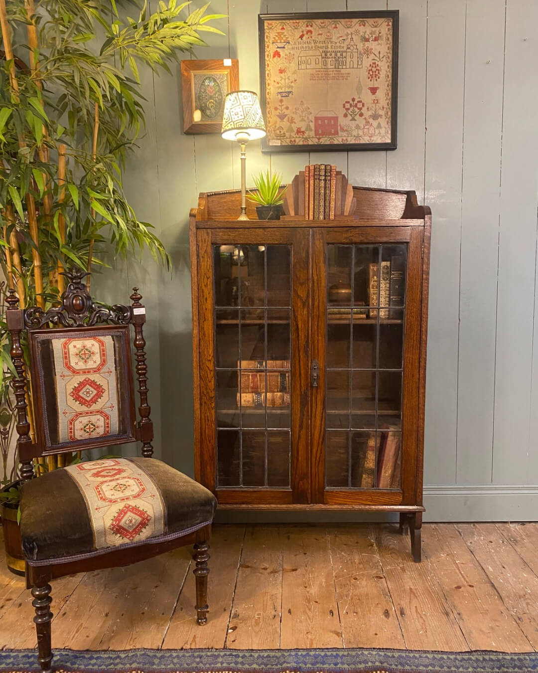 Arts and Crafts Glazed Oak Bookcase