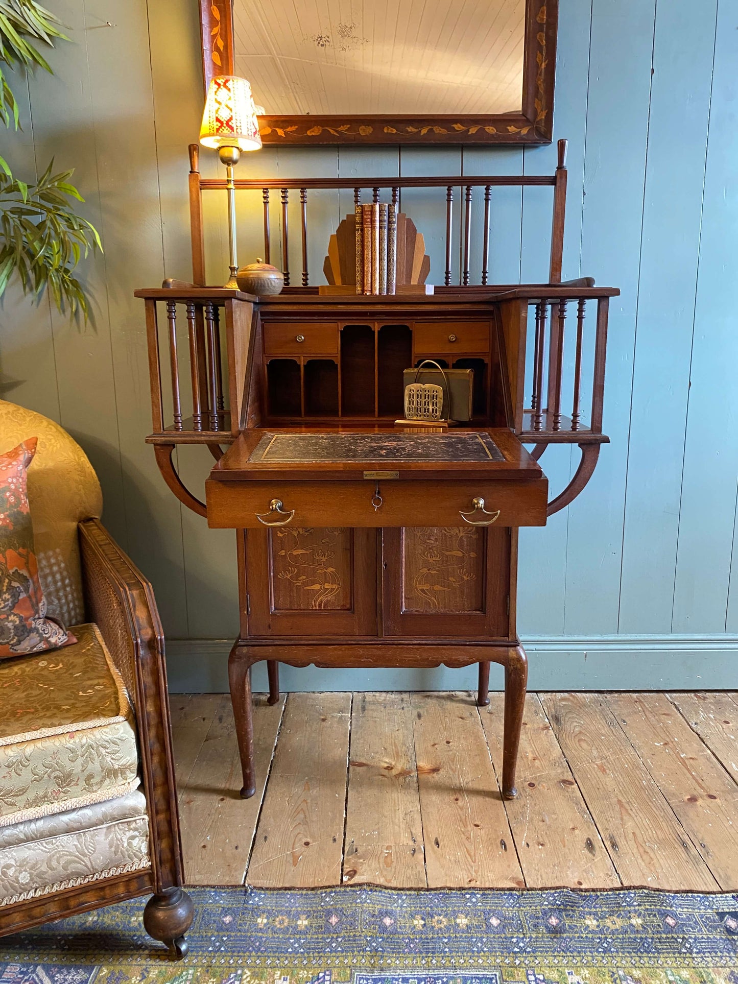 Arts And Crafts Marquetry Inlaid Bureau