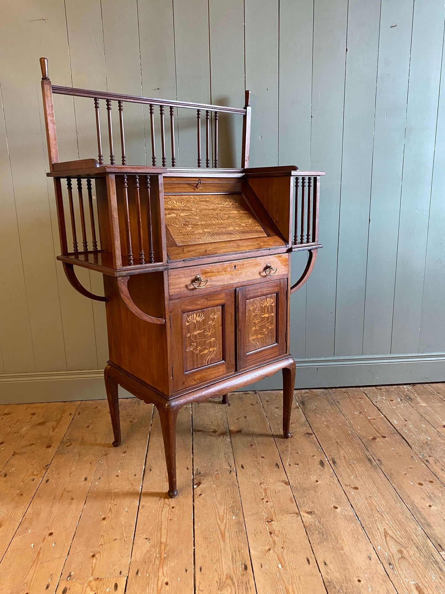 Arts And Crafts Marquetry Inlaid Bureau