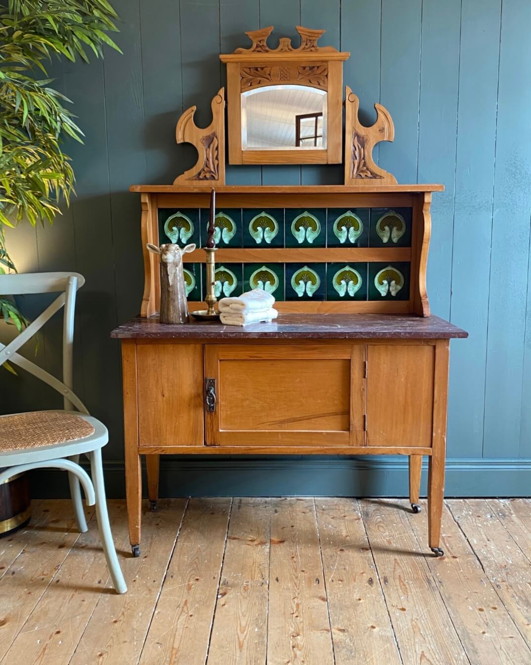 Arts And Crafts Pine Marble Top Washstand
