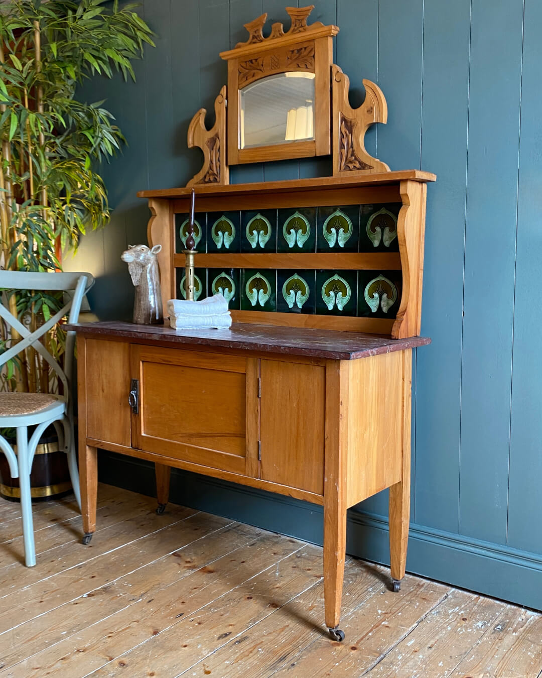 Arts And Crafts Pine Marble Top Washstand