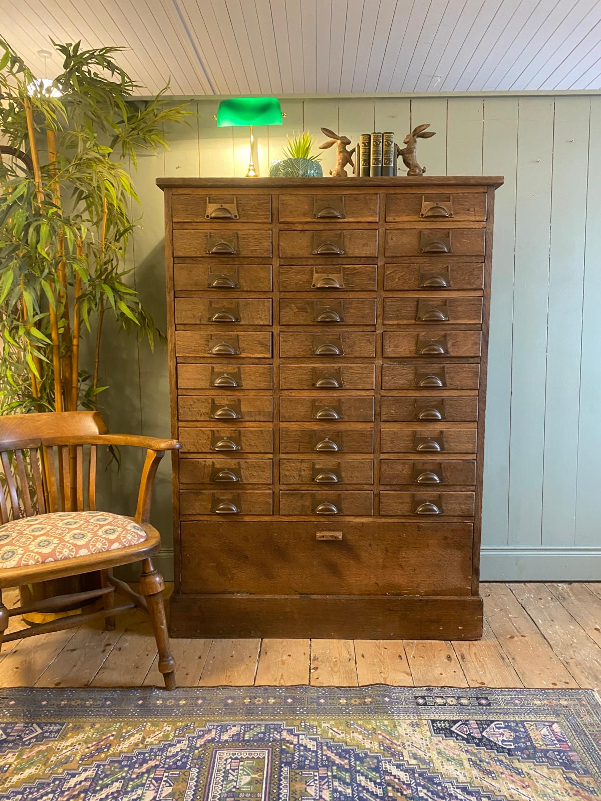 Early 1900s Oak Bank of Drawers