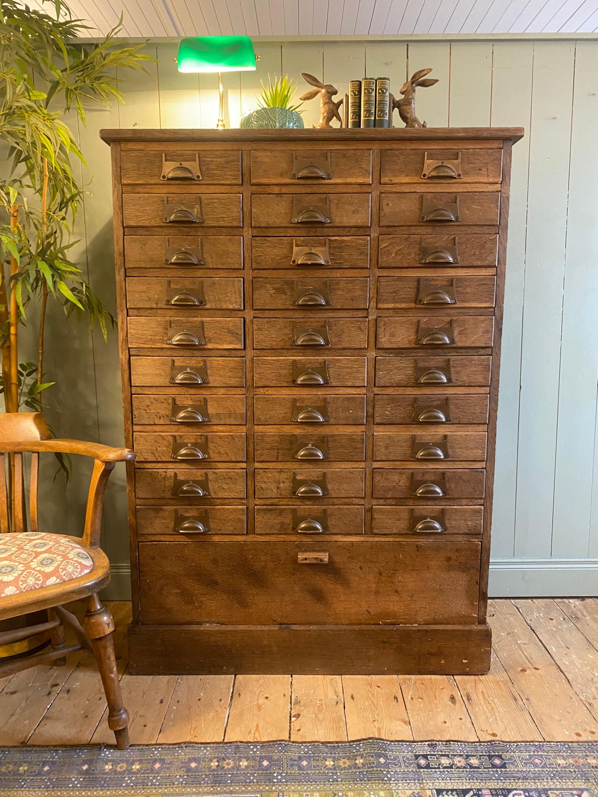 Early 1900s Oak Bank of Drawers