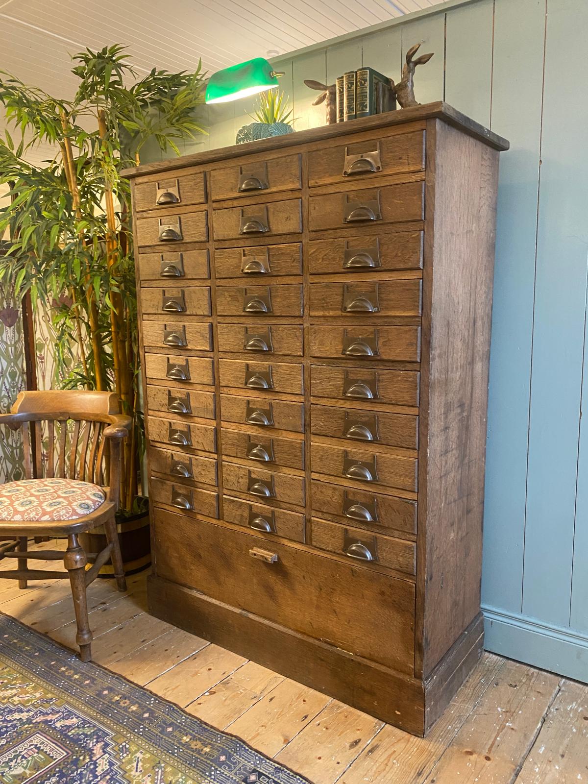Early 1900s Oak Bank of Drawers