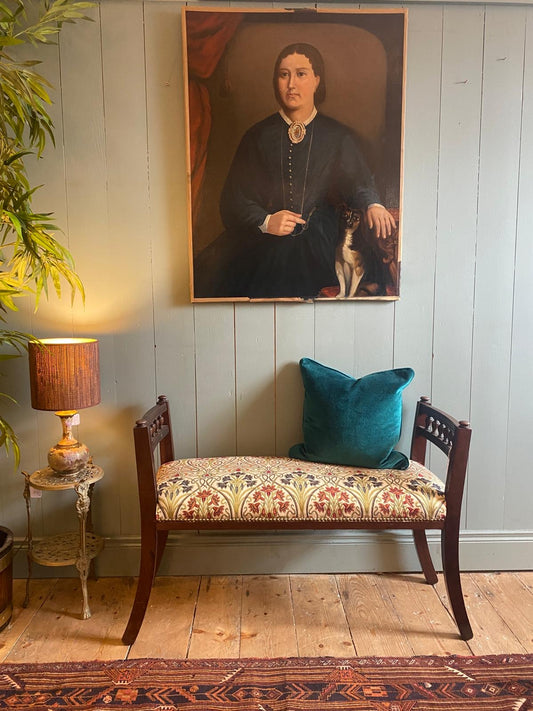 Mahogany Bench with Tiffany Jewel Upholstery