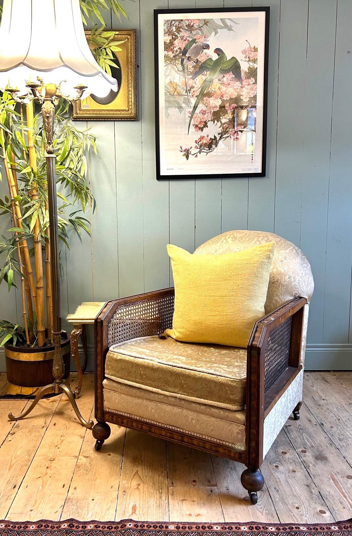 1920's Oak & Cane Upholstered Bergére Chair