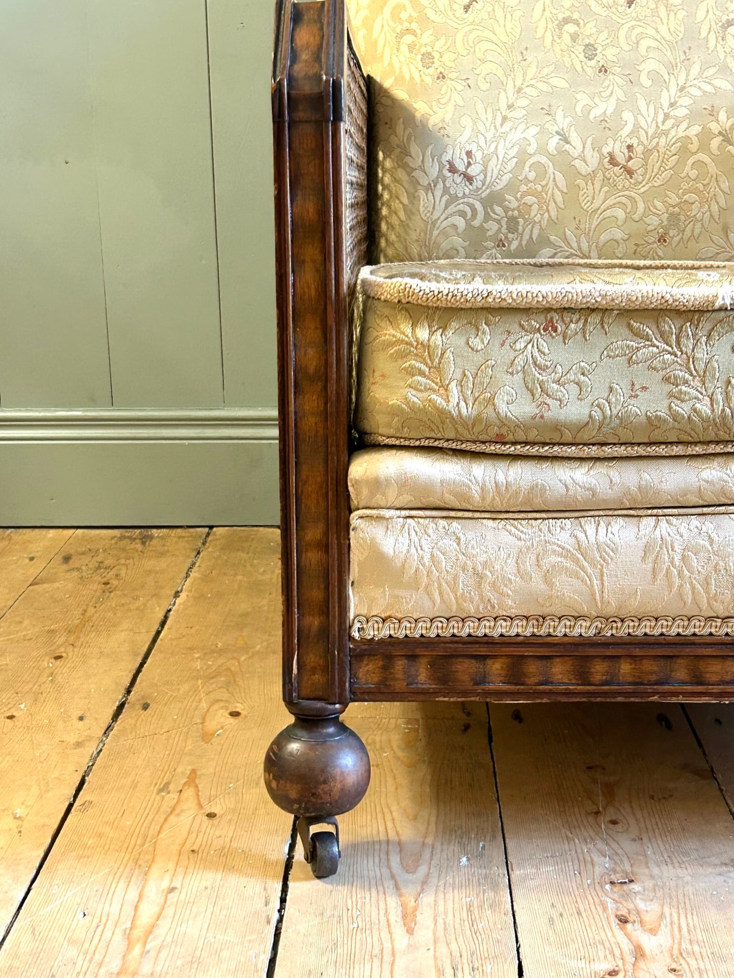 1920's Oak & Cane Upholstered Bergére Chair