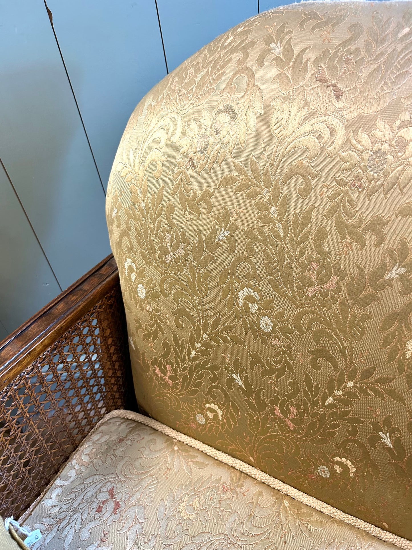 1920's Oak & Cane Upholstered Bergére Chair