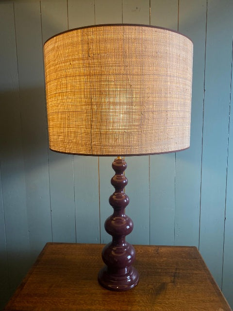 Burgundy Lacquered Bulbous Lamp with Woven Shade