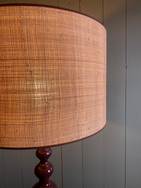 Burgundy Lacquered Bulbous Lamp with Woven Shade