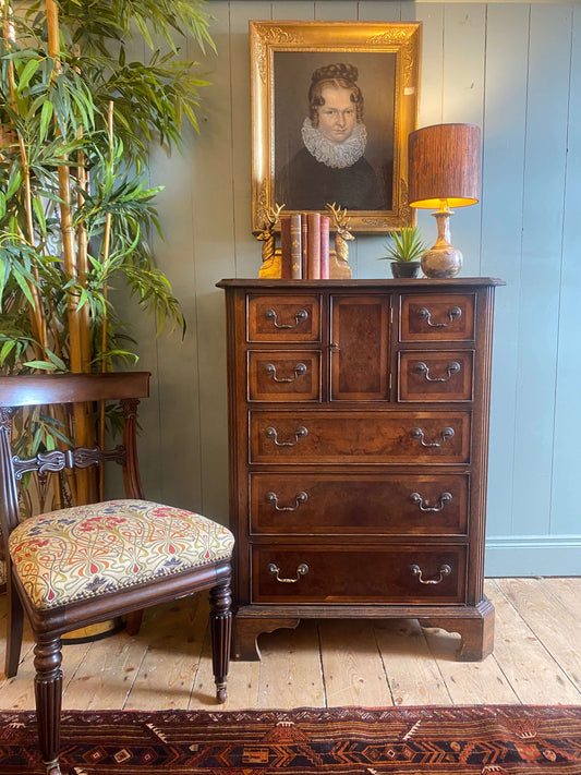 Burr Walnut Chippendale Style Bachelor’s Chest