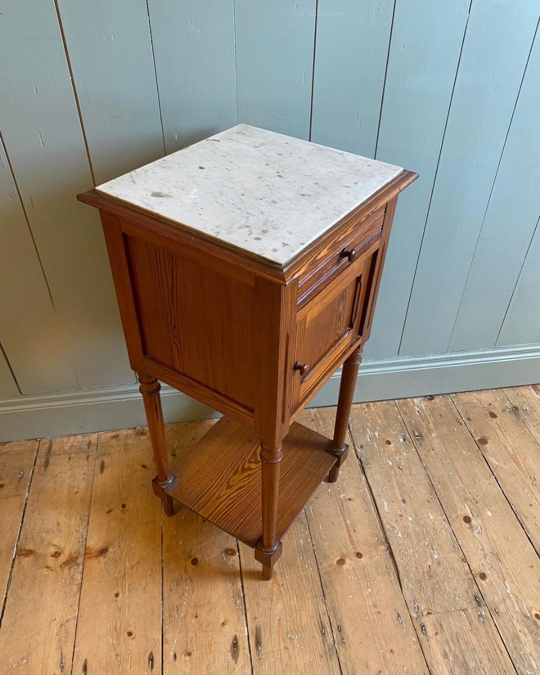 Antique French Pitch Pine Bedside Cabinet