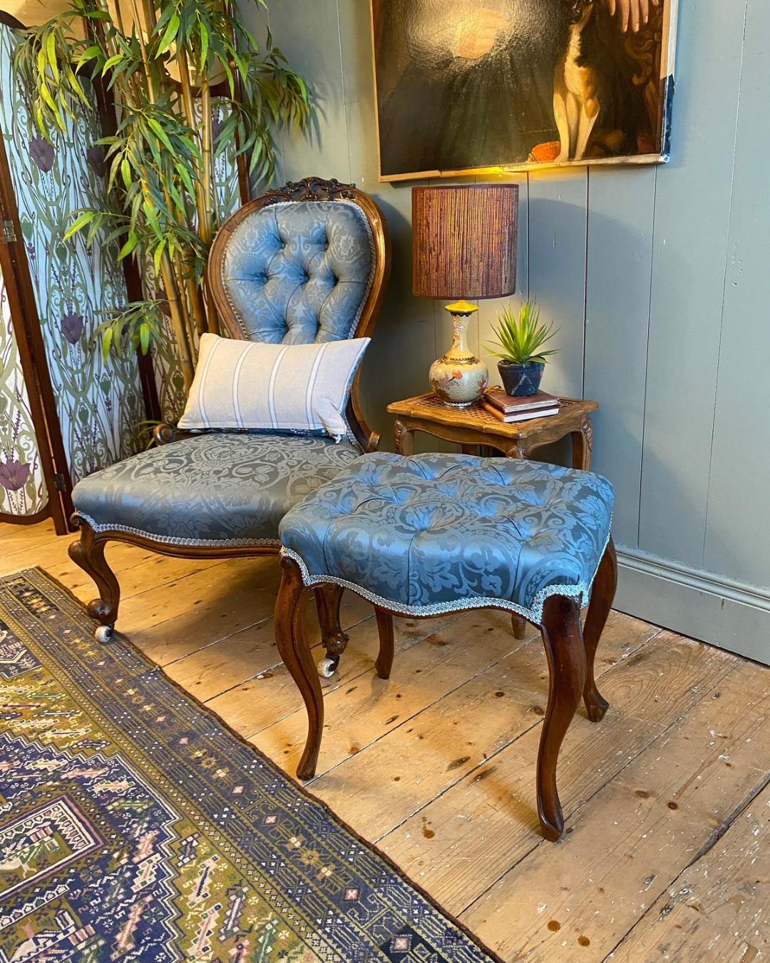 Matching set, Victorian Slipper Chair & Stool