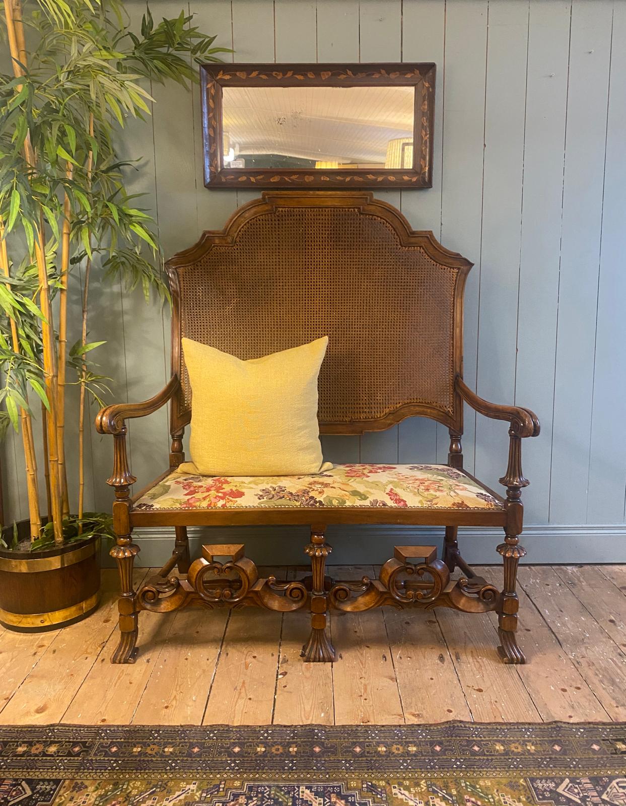 Liberty of London style Upholstered Cane Back Settee