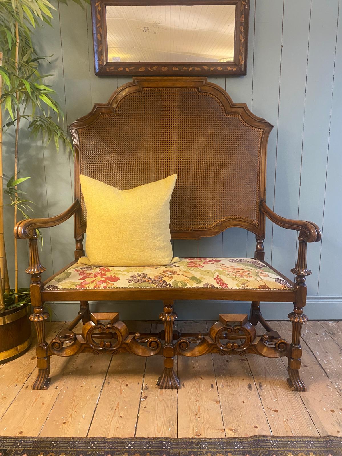 Liberty of London style Upholstered Cane Back Settee