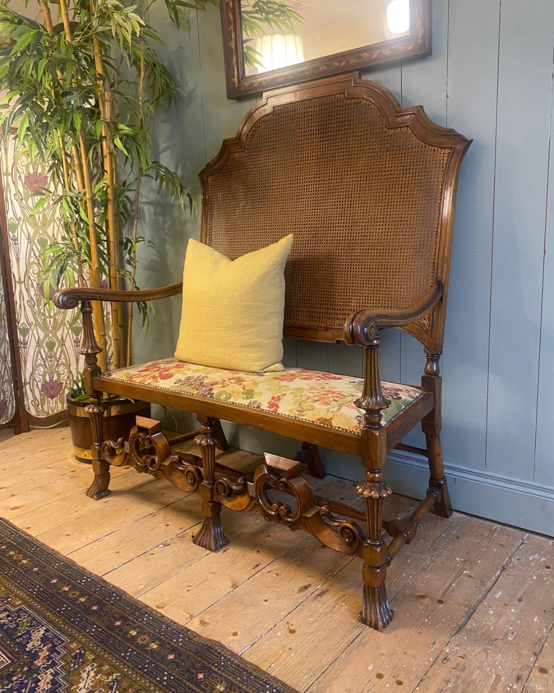 Liberty of London style Upholstered Cane Back Settee