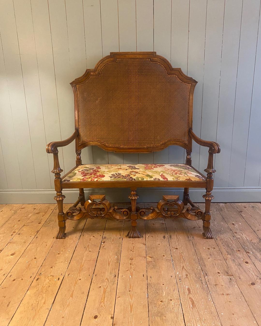 Liberty of London style Upholstered Cane Back Settee