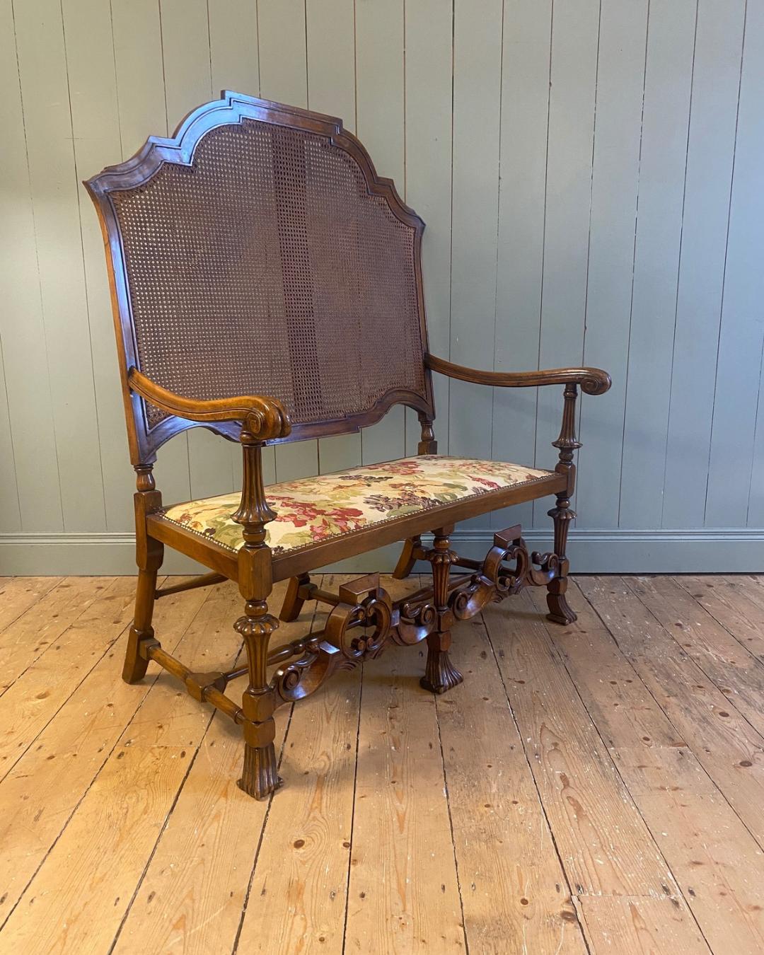 Liberty of London style Upholstered Cane Back Settee